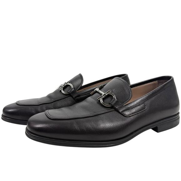 Salvatore Ferragamo Scarlet Gancini Double Bit Loafers Black Leather Size 9.5 main image 8